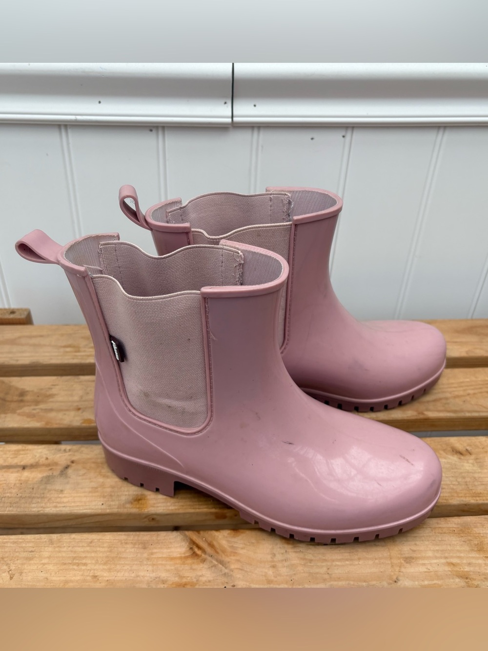 Women's Pink Chelsea Rain Boots - Slip-On Waterproof Booties